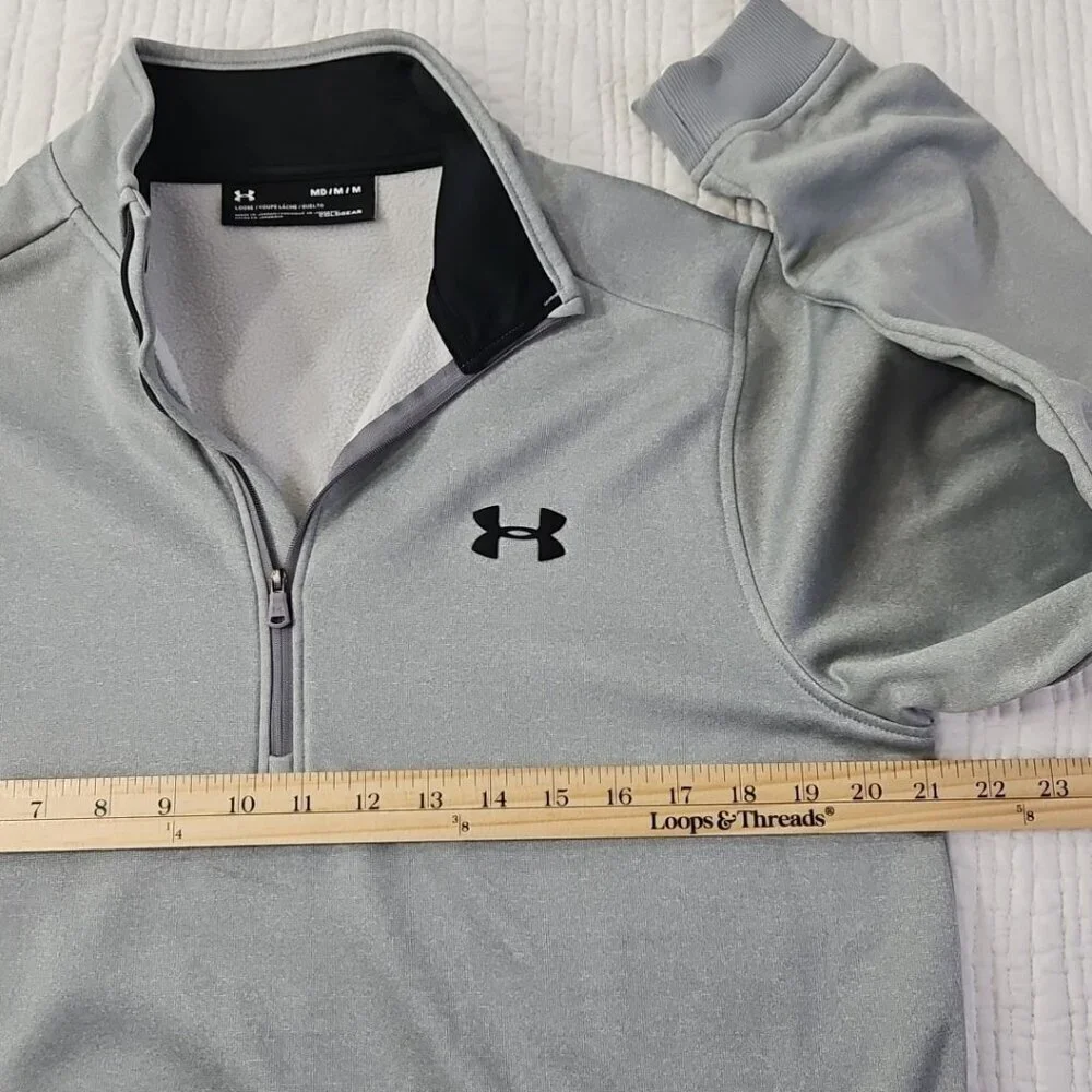 Under Armour Coldgear Loose Men's Size M 1/4 Zip Pullover Grey Activewear EUC LN